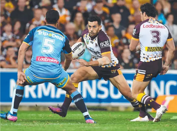  ??  ?? Broncos backline star Jordan Kahu is in the New Zealand Warriors’ sights for 2018 with the lure of a centre position dangled in front of him. Picture: AAP