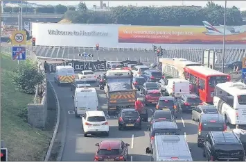  ??  ?? BLOCKADE: The Black Lives Matter protest caused jams at the spur road to Heathrow Airport in August – nine people have been found guilty of wilfully obstructin­g the highway Photo by WailQ