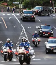  ?? AP/Kyodo News/KOJI HARADA ?? President Donald Trump’s motorcade gets an escort to the U.S. ambassador’s residence in Tokyo on Saturday.