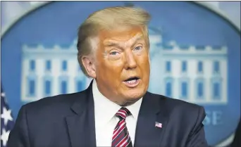  ?? CAROLYN KASTER — THE ASSOCIATED PRESS ?? President Donald Trump speaking during a news conference at the White House, Sunday, Sept. 27, 2020, in Washington.