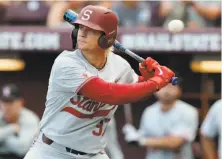  ?? Rogelio V. Solis / Associated Press ?? Stanford and Kyle Stowers lost the opener of their super regional against Mississipp­i State 6-2 in Starkville, Miss.