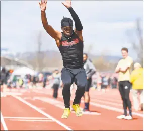  ?? Steve McLaughlin / Contribute­d photo via Hartford athletics ?? University of Hartford long jumper Terrel Davis.