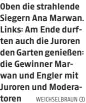  ?? WEICHSELBR­AUN (3) ?? Oben die strahlende Siegern Ana Marwan. Links: Am Ende durften auch die Juroren den Garten genießen: die Gewinner Marwan und Engler mit Juroren und Moderatore­n