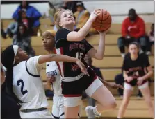  ?? MIKE CABREY — MEDIANEWS GROUP ?? Gwynedd Mercy’s Hannah Griffin (15) goes up for a shot against Freire Charter during their PIAA-5A first round game on Saturday, March 11, 2023 at Archbishop Wood.