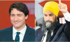  ?? PHOTOS AFP ?? Justin Trudeau sera à la tête d’un gouverneme­nt minoritair­e avec la balance du pouvoir entre les mains de Jagmeet Singh et du Nouveau Parti démocratiq­ue.