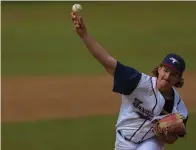  ?? (Photo by JD for the Texarkana Gazette) ?? Texas A&m-texarkana’s Michael Passariell­o pitches during the first inning of Saturday’s doublehead­er against University of the Southwest at Spring Lake Park in Texarkana, Texas. The Eagles won the twinbill, 12-6 and 4-2 in 10 innings.