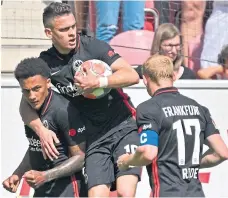  ?? ?? Rafael Borre congratula­tes Tuta (left) on his goal