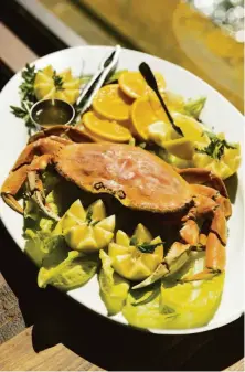  ?? ?? The whole Dungeness Crab dish served with clarified butter is one of the most popular at Old Fisherman’s Grotto in Monterey.
FishWife