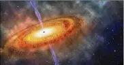 ?? CONTRIBUTE­D BY ROBIN DIENEL / CARNEGIE INSTITUTIO­N FOR SCIENCE ?? This illustrati­on shows the most-distant supermassi­ve black hole ever discovered, which is part of a quasar from just 690 million years after the Big Bang.