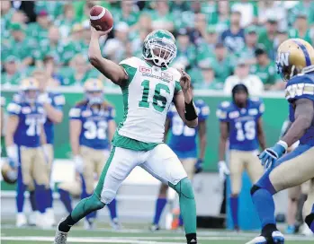  ?? MICHAEL BELL ?? Quarterbac­k Brandon Bridge completed 20 of 26 passes for 201 yards and a touchdown in pre-season action against the Blue Bombers.