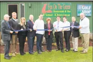  ?? Contribute­d photo ?? From left are Middlesex County Chamber of Commerce President Larry McHugh, golf course manager Jack Kelly, Laurie Kelly, Chamber Vice Chairman Jay Polke, Fox on the Green’s Fico Cecunjanin, First Selectwoma­n Susan Bransfield, Fox on the Greens Alex...