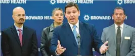  ?? WILFREDO LEE/AP ?? Rep. Tom Fabricio, R-Miami Lakes, left, at a news conference in Fort Lauderdale last year with Gov. Ron DeSantis.