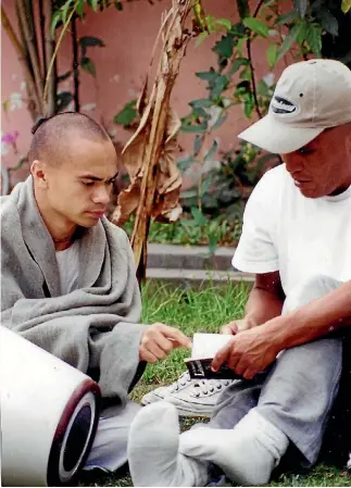  ??  ?? Denver McCarthy, left, studying in an ashram.