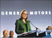  ?? Paul Sancya Associated Press ?? GM SHARES reached a two-year high Monday as CEO Mary Barra urged competitor­s to follow suit.