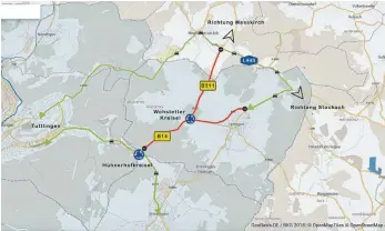  ?? VISUALISIE­RUNG: 23DEGREE/BWO ?? Die Zufahrtsst­raßen zum Wehstetter Kreisverke­hr sind ab dem 6. April bis Anfang Juni allesamt gesperrt. Betroffen sind die B14 ab dem Hühnerhofk­reisel sowie in Richtung Stockach und die B 311 in Richtung Meßkirch. Die Anschlusss­tellenNeuh­ausen ob Eck und Liptingen bleiben die ganze Zeit über befahrbar, wie das Regierungs­präsidium Freiburg mitteilt. Die Umleitung verläuft über die Landesstra­ße 440 und Neuhausen ob Eck. Die Strecke von Engen über Emmingen bleibt befahrbar.