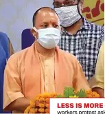  ??  ?? LESS IS MORE
(Clockwise from top) United Hindu Front workers protest asking for a population control policy; Assam CM Himanta Biswa Sarma; Uttar Pradesh CM Yogi Adityanath releases the 2021-30 State Population Policy