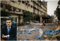  ?? (Suhaib Salem/Reuters) ?? A SECURITY GUARD is shown on Tuesday walking outside Mosul’s Al-Salam hospital, destroyed during fighting between Iraqi forces and Islamic State fighters. Inset: Noureldin Qablan.