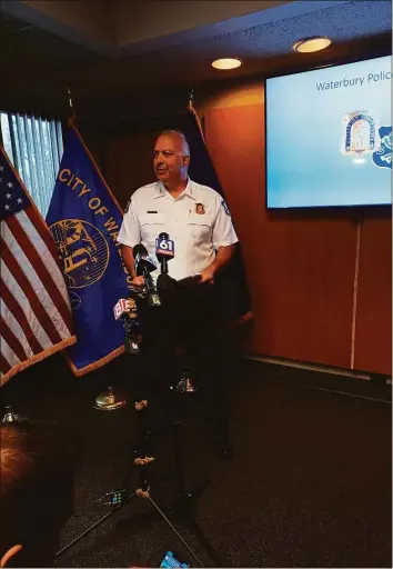  ?? Lisa Backus / Hearst Connecticu­t Media ?? Waterbury Police Chief Fernando Spagnolo speaks during a press conference on the shooting of a 2-year-old in June.