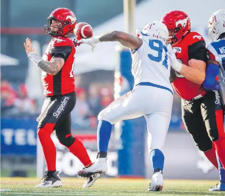  ?? AL CHAREST ?? Stampeders quarterbac­k Bo Levi Mitchell said Tuesday he felt like his old self in moving around the pocket.