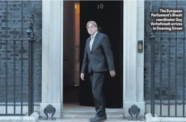  ??  ?? The European Parliament’s Brexitcoor­dinator Guy Verhofstad­t arrivesin Downing Street