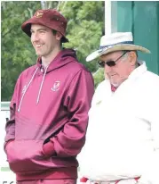  ??  ?? Division one skips Toby Wallace (left) of Drouin and Morris Gardener of Traralgon share a laugh as the game unfolds.