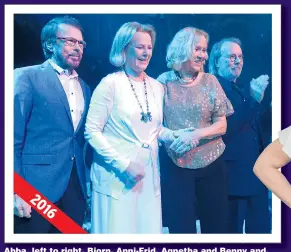  ??  ?? Abba, left to right, Bjorn, Anni-Frid, Agnetha and Benny and, right, how the superstars looked in their chart-topping heyday