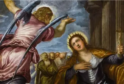  ?? FOTO RR ?? De Heilige Catharina van Jacopo Tintoretto, een monumentaa­l altaarstuk dat de oude meester maakte voor een kerk in Venetië. Na de dood van Bowie kocht een verzamelaa­r het voor 190.000 euro.