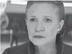  ??  ?? Carrie Fisher delivers her final performanc­e as General Leia Organa in “The Last Jedi.”