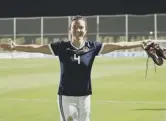  ??  ?? 2 Scotland women’s captain Rachel Corsie shows her delight after she led her team to victory over the Brazilians in Spain.