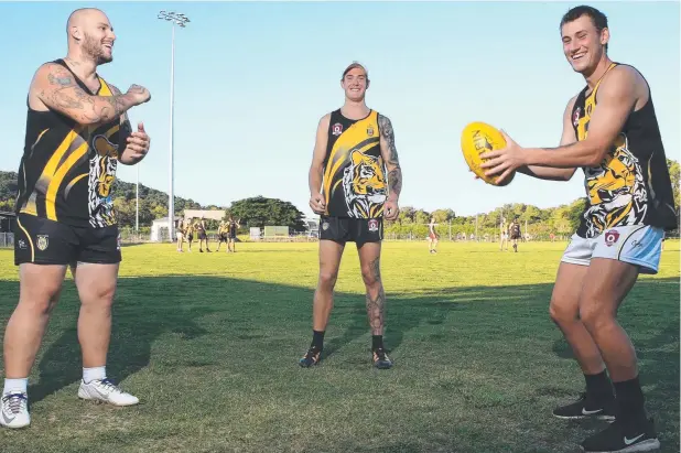  ?? Picture: JUSTIN BRIERTY ?? RARING TO GO: North Cairns Tigers Paul Smith, Tom McDonagh and Brad Joseph are looking forward to playing on the new grounds.