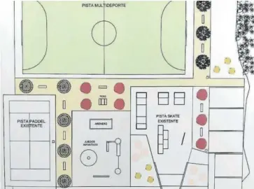  ?? ?? Plano de la nueva pista de fútbol junto al resto de instalacio­nes deportivas.