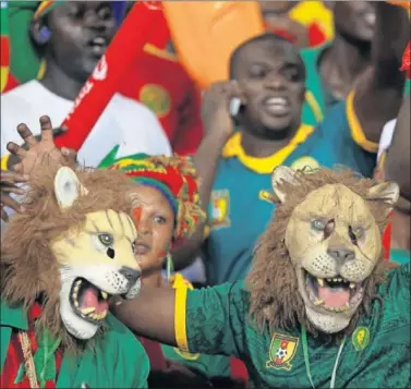  ??  ?? LOS LEONES PIDEN GUERRA. Muchos aficionado­s de Camerún estarán hoy en el estadio de La Amistad.