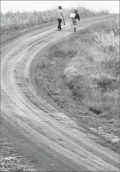  ?? PHOTO: KAREN SANDISON ?? Two people walk on a rural road in northern KZN. How should wealth be shared and distribute­d by business, the writer questions.