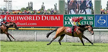  ?? RACE IMAGES SOUTH ?? Madison County on his way to a comprehens­ive victory in the Gr.1 New Zealand 2000 Guineas at Riccarton on Saturday.