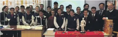  ??  ?? St Margaret College Senior Secondary School, Verdala, Cospicua Science and Biology students accompanie­d by Science teacher Mr Martin Azzopardi sdc and Biology teacher Ms Amy Theuma attending to a Chinese lecture offered by Dr Xu and Dr Hu from the...
