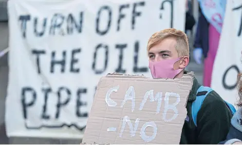  ?? ?? CAMPAIGN: Activists protested against the Cambo oilfield during the COP26 conference in Glasgow last month.