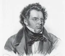  ??  ?? An 1846 portrait of Franz Schubert by Josef Kriehuber; left and inset, Philippe Sly, with Michael McMahon at the piano, inset photo Mathieu Sly