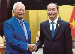  ?? BERNAMA PIC ?? Prime Minister Datuk Seri Najib Razak with Vietnamese President Tran Dai Quang in Danang yesterday.