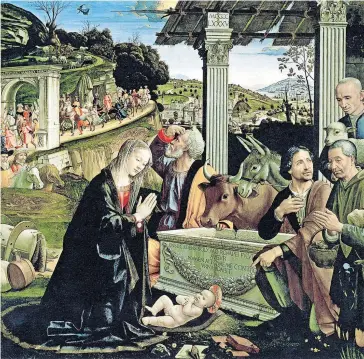  ?? [ Getty Images ] ?? Viel los in Bethlehem. Der Maler Domenico Ghirlandai­o malte 1485 die Geburtssze­ne im antiken Kontext.