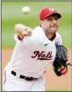  ??  ?? Washington Nationals starting pitcher Max Scherzer delivers during the first inning of a baseball game against the San Diego Padres, on July 18, in Washington. (AP)