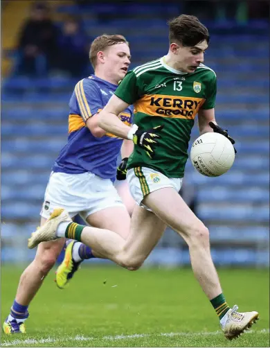  ?? Photo by Sportsfile ?? Kerry’s Patrick D’Arcy in action against Christy McDonagh during the Munster Minor Championsh­ip quarter-final at Semple Stadium in Thurles last Wednesday.