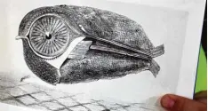  ?? Repro: Gondrom Verlag ?? Dieses Bild von Max Ernst hat den Titel „Der Ausbrecher“. Wir erkennen einen Fisch mit sehr großem Auge. Man sieht ganz deutlich: Es ist eine Frottage. Das Bild ist in dem Buch „Max Ernst“(Gondrom Verlag) abgebildet.