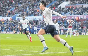  ?? AFP ?? Tottenham’s Son Heung-Min celebrates scoring his team’s third goal against Aston Villa.