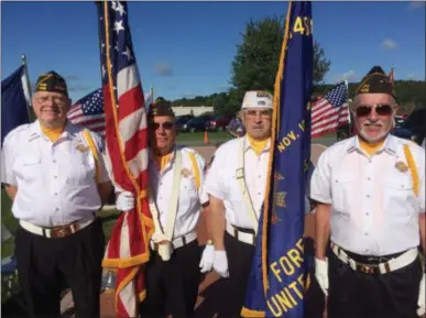  ?? PHOTOS BY PAUL POST — PPOST@DIGITALFIR­STMEDIA.COM ?? Members of Clifton Park-Halfmoon VFW Post 1498 presented the colors. From left to right are Dave Brinkmoell­er, Patrick Festa, Allen Ayotte and Paul Toomey.