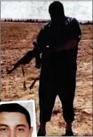  ?? ?? EXTREMIST: Ali Almanasfi, left, and brandishin­g a gun in an IS video, above