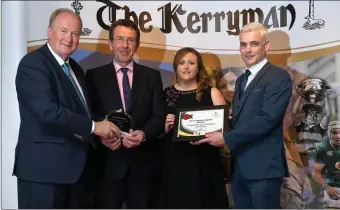  ??  ?? Winners of the Best Tourism Award were Kingdom Greyhound Stadium, Tralee. Pictured from left Jim Finucane (Kerry Co Council); Declan Dowling and Heather Hartley (Kingdom Greyhound Stadium) and Donal Nolan (The Kerryman).