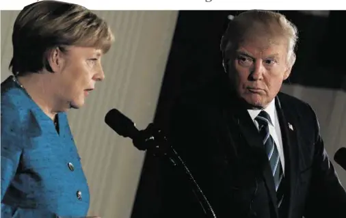  ??  ?? SOMETHING IN COMMON: Angela Merkel has reportedly studied Donald Trump’s speeches to find areas for possible co-operation