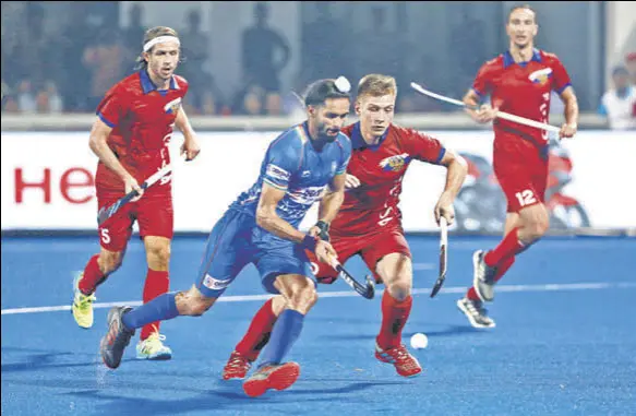  ?? HT PHOTO ?? Akashdeep (in pic) was among the players who led India’s comeback after the first quarter where Russia had reduced the overall margin to 4-3.