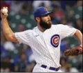  ?? AP PHOTO/ NAM Y. HUH ?? Chicago Cubs starting pitcher Jake Arrieta throws to a Milwaukee Brewers batter during the first inning of a baseball game in Chicago, Wednesday, Aug. 11.