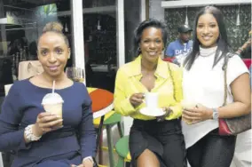  ?? ?? From left: Jamaica Observer Table Talk Food Awards judges Stacy Belnavis (left) and Victoria Colahar (right) caught up with guest judge Billie-jean Constantin­e Tulloch over coffee.